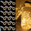 MOLVCE 18 luci a LED, alimentate a batteria, per interni ed esterni, 2 m, 20 LED, micro argento, filo di rame, per bottiglie, matrimoni, giardini, Natale, Halloween, feste, bianco caldo