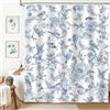 hometrixx Tenda Doccia Retrò Cottage 180 x 180 cm Fiori Blu Floreale Uccelli Poliestere Impermeabile Tenda Vasca da Bagno con 12 Ganci Lavabile in Lavatrice per Casa Hotel