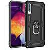 JOYTAG Cover per Samsung A50 Custodia + Vetro temperato Silicone TPU 360 Grado Anello Girevole Magnetico Supporto Cassa del Telefono dell'auto Case-Nero