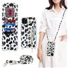 Ｈａｖａｙａ Cover per iPhone 11 Pro Max con cordino Porta Carte Custodia iPhone 11 Pro Max con cerniera cordino Ring portafoglio donna - Stampa mucca nero