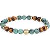 COAI Bracciale Uomo Occhio di Tigre e Turchese Africano 8mm, Bracciale Perline Pietre Naturali da Uomo Elastico con Perla Fleur de Lis in Acciaio Inox Dorato, Regalo per Lui