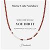 COAI Collana Codice Morse da Donna con Perline di Corniola e Perle Acqua Dolce, Collana Donna Motivazionale in Pietre Naturali con Messaggio "You Did It"
