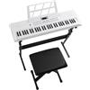 LEADZM Tastiera Piano 61 tasti, tastiera digitale con supporto per tastiera, panca per pianoforte, supporto per spartiti, cuffie, microfono, schermo LED, 3 modalità di apprendimento per principianti