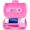 Curaprox Set da viaggio Kids-Spazzolino, dentifricio e scovolini | Filamenti Curen ® ultra morbidi | Set da viaggio compatto per bambini (viola) | Prodotto in Svizzera