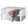 PawHut Lettiera per Gatti Grandi Bordi Rialzati 60x40x28 cm Grigio Chiaro