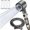 Vemfay Soffione Doccia con Filtro, Doccino per Doccia con 1.5M Tubo Anticalcare Doccetta 3 + 1 Tipi di Getti alta Pressione Shower Head Risparmio Idrico