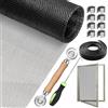 Draupnir Rete Zanzariera Finestre, 120CM x 250CM Rete per Zanzariera in Fibra di Vetro, Telo Ricambio, Anti Insetti Zanzariera Tagliabile per Finestre Porte, Soggiorno Cucina, Nero