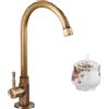 RemixAst Rubinetto singolo per acqua fredda in rame anticato, rubinetto rotante verticale con maniglia a spirale, girevole a 360 gradi per lavabo esterno e lavello da giardino, finitura in ottone
