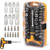 Hoteche Set di cacciaviti e chiavi a bussola con impugnatura a T, impugnatura a sgancio rapido, materiale CR-V, rivestimento cromato, teste magnetiche, set di cacciaviti