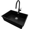 PRIMAGRAN Lavandino da Cucina Nero 66x47cm, Lavello in Granito a 1 vasca + Rubinetto 40x20cm + Set di accessori, Lavabo da Cucina Incasso al Mobile 70cm - London Slim S405