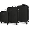 ROLL ROAD Joumma Formentera Set di Valigie Nero 55/65/75 cm Rigido ABS Lucchetto a Combinazione Integrato 188L 10.3kg 4 Doppie Ruote Bagaglio a Mano