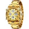 SKMEI Orologio da polso da uomo, impermeabile, militare, analogico, digitale, con cronografo a LED, multi ora, in acciaio inox, da uomo, 1389-Oro Oro, Casual