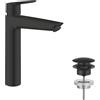 GROHE Start Rubinetto alto per lavabo (taglia XL, cartuccia in ceramica da 28 mm, risparmio energetico e idrico, raccordi da 3/8 di pollice, facile da installare con QuickTool), nero opaco, 241652433