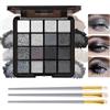 Prreal 16 Colours Smokey Eyeshadow Palette, Silver Black Eyeshadow Matte Glitter, Highly Pigmented Smoky Eyeshadow Shadow with Brush, Halloween Gothic Makeup