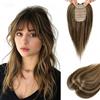 RUNRAYAY Topper per capelli umani per donna, frangia a clip da 25 cm, topper per capelli umani per diradamento - Castano dorato