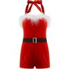 inhzoy Costume da Elfo Vestito Babbo Natale Bambina Leotard Senza Maniche Jumpsuit di Natale in Velluto Romper con Cintura Costumi in Maschera Costume Carnevale Halloween