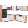 Vicco Cucina angolare completa R-Line, Bianco lucido/oro power oak, 247 x 60 cm, PL Marmo, per la configurazione personalizzata e l'espansione con moduli aggiuntivi