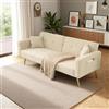 Lubvtti Divano letto 2 posti con schienale regolabile,tasche portaoggetti laterali,cuscini e gambe dorate,divano 2 posti (C-Beige)