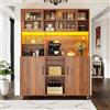 Oxtao Alti armadi per il soggiorno, armadio da cucina con illuminazione a LED, porta dell'armadio con porta snack, stile retrò, vetrina per cucina soggiorno, 140×40×185cm(Colore noce-5)