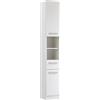 Roller Armadio Alto con 2 ante, 1 cassetto e 1 ripiano in legno laminato di colore bianco. Perfetto mobile per il bagno