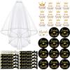 TZEKING Spilla Addio al Nubilato,37 Pezzi Addio al Nubilato Decorazione,1pc Bride to be +11pc Team Bride Spille,Cerchietto Tiara e Velo Matrimonio,Spilla, Tatuaggi,Spille Team Bride Accessori Addio