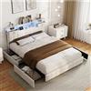 DAHUEN Letto 160 x 200 cm con rete LED e USB, letto matrimoniale con 4 cassetti grandi, telaio letto con rete a Latte e testiera imbottita con ripostiglio, velluto (Beige/F, 160 x 200 cm)