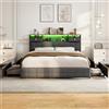 DAHUEN Letto 160 x 200 cm con rete LED e USB, letto matrimoniale con 4 cassetti grandi, telaio letto con rete a Latte e testiera imbottita con ripostiglio, velluto (grigio/F, 160 x 200 cm)