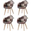 DEYARNA HOME Set di 4 Sedie da Pranzo Moderne, Poltrona da Cucina con Cuscino Imbottito e Gambe in Legno di Faggio (Marrone, Pelle sintetica)