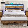 AOGLLATI Letto 160 x 200 cm, con rete a doghe in metallo, struttura del letto in metallo con presa e funzione di ricarica USB, letto matrimoniale con spazio di archiviazione, letto basso, letto per giovani