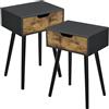 [en.casa] Set di 2 Comodini con Cassetto Tavolini Laterali per Divano Mobiletto da Notte 60 x 40 x 29,5 cm per Camera da Letto Soggiorno Corridoio Ingresso - Nero/Effetto Legno Scuro