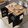 Huayz Carrello da cucina, isola della cucina, armadio da cucina con piano di lavoro pieghevole, credenza per carrello da pranzo con 3 ante e 2 cassetti, tavolo da pranzo multifunzione con spazio di