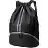 Hoedia Zaino sportivo con coulisse, borsa da palestra con scomparto per scarpe e tasca impermeabile per donna/uomo, nero, Large, Zaino sportivo con coulisse