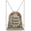 Jubonexis Cottagecore Antique Ricamo Home Sweet Home Zaino con coulisse in tela Borsa leggera Sport Gym Bag per uomo donna