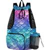 GuoChe Zaino con coulisse per donne uomini borsa da piscina con tasca per bottiglia d'acqua separazione bagnato e asciutto scala sirena arcobaleno