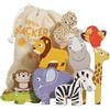Le Toy Van Gioco educativo Animali della Savana impilabili, per Bambini dai 18 Mesi, attività di Equilibrio, 9 Animali e Borsa, in Legno FSC, Gioco Ecologico, Senza plastica, Petilou