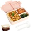 Rieoany Porta Pranzo con 3 Scomparti e Cucchiaio Forchetta Contenitori Ermetici per Alimenti con Coperchio Lunch Box Bento Box Porta Pranzo Portamerenda Rosa