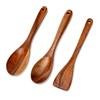 SJHJYIO 3 Pezzi Set Di Mestoli In Legno Con Manico Lungo 2 Pezzi 30Cm Cucchiaio Legno Cucina 26 Cm Spatola In Legno D'Ulivo Con Foro, Antiaderente Set Di Spatole In Legno per Cucinare, Servire, Mescolare