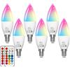 SikSog lampadine led e14 luce calda 5w luce naturale Colorate lampadina a candela,equivalenti a 50W,RGB Multicolore Telecomando Dimmerabile,2700K + 12 colori Lampadine decorative (Pacco da 6)