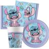 Generico Nuovo Kit Compleanno Tavola Stitch 16 persone (52 pezzi: 16 piatti 20cm, 16 bicchieri 200ml, 20 tovaglioli) in carta
