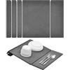 KitchenRaku Scolapiatti 40x60cm | Tappetino Scolapiatti Diatomite Pieghevole | Assorbe 150% Peso Proprio | 3in1 (Piano/Mezzo/Stand) | Asciuga Rapidamente | Con Carta Vetrata | Protezione Piano Cucina Compatta