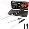 WORKPRO Coltello Elettrico Senza Fili 8V, Coltello da Pane Elettrico con 2 Lame in Acciaio Inossidabile e Forchetta, Lavabile in Lavastoviglie, Perfetto per Tagliare Carne, Pane e Altro, Nero