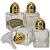 NetSellsIt - Set di 4 mini sale e pepe, in vetro trasparente, con top color oro e imbuto BONUS facile da riempire (oro)