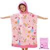 Domueay Poncho Mare per Bambina con Cappuccio, 75x180cm Telo Mare Bambini con Alpaca Rosa in Microfibra Assorbente per Spiaggia Surf Doccia Piscina, Asciugamano da Bagno Ragazze 6-15 Anni