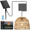 BRIMETI Lampada Solare da Esterno Lampada a Sospensione Solare Lampadario IP65 Impermeabile con Telecomando Dimmerabile Solari Vimini Interni con Timer, per Balcone Giardino(Con Cavo da 5 Metri)