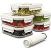 Unique Impression Confezione da 5 contenitori sottovuoto in vetro da 1040 ml, con datario e pompa, contenitori ermetici con coperchio, adatti per forno, microonde e frigorifero/congelatore, a prova di