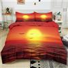 Generico Set Copripiumino Singolo Matrimoniale 155x200 cm Paesaggio Rosso Del Mare Al Tramonto Copripiumino con 2 Federa 50x80 cm in Poliestere Cotone, Set Biancheria da Letto Morbido Anallergico