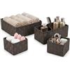 OCEANO Set 4 Cestini Portaoggetti Intrecciati Organizer Bagno e Cassetti Scatole Salvaspazio in Tessuto per Trucchi Asciugamani Accessori (Marrone)