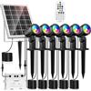 MEIKEE Faretti Solari Led Esterno, 6 in 1 Faretto LED Esterno Solare Telecomando, RGB 10 colori, 12 Modalità Cambio Colore, 2 Luminosità, IP66 Impermeabile Luci Solari per Giardino Vialetto Cortile