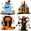 GORGECRAFT 4pz 16cm Halloween Window Clings Plastica PVC Festa Fantasmi Castelli Kins Lapidi Albero Morto Pipistrelli Ragni Topi Decorazione Finestra Adesivo per Finestre Porta Casa Stanza Festa
