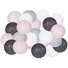Hiser LED Stringa di Luce Cotone Palla Luci di Fata Batteria Powered Decorazione Ghirlanda Luminose Multicolore, Ideale per Addobbi Festa Natale/Festa/Matrimonio (2M-20LED,Rosa Grigio Nero)